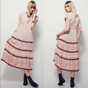 NWOT Free People Belle Notte Printed Midi Dress Red 4
